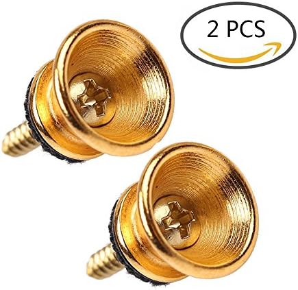 Apros Electric Acoustic Guitar Bass Ukulele Strap Lock End Pins Tail Nail Golden with rubber cushion (2 Pack, Gold)