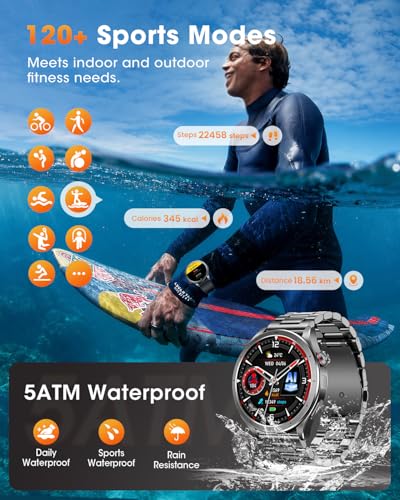 Smartwatch Uomo con ECG+HRV, AI GPT Orologio Uomo con Pressione Sanguigna, Frequenza Cardiaca, SpO2, 24H Sonno, 120+ Modalità Sportive IP68 Smartwatch Fitness, Notifiche Messaggi Android iOS Nero