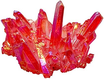 Natural Jewelry 2.5 to 3.5 Inch Rainbow Titanium Coated Amethyst Crystal Cluster Specimen with Acrylic Base (2.-2.5", Red)