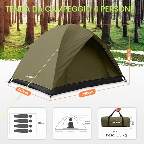 JAICOM Camping Tent, Ultralight 3-4 Seasons Tent, Anti UV and Waterproof, Double Door Ventilation, Easy to Install, Ideal for Camping, Backpacking, Holiday Activities and Families