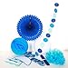Decor365 Blue Birthday Party Decorations Kit Paper Fans Pom Poms Circle Dot Garlands Ocean Theme Hanging Decor Under the Sea Beach Baby Shower Wedding Classroom Summer Anniversary Kids Room