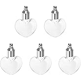 HARFINGTON 5pcs Name on Rice Glass Vial Pendant 6mm Width Heart Shape Screw Cap Clear Vial Necklace Hanging Wish Bottles for Liquid Sand Ashes DIY Pendant Craft Souvenirs
