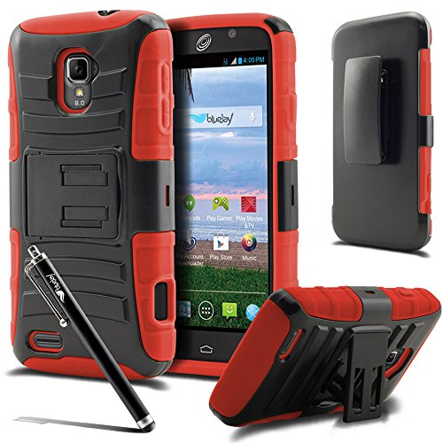 ZTE Rapido LTE Case, [The BlueJay Brand] Rugged Holster Case with Kickstand and Belt Swivel Clip For ZTE Rapido LTE Z932 (Straight Talk) + BlueJay Universal Stylus Pen, Red