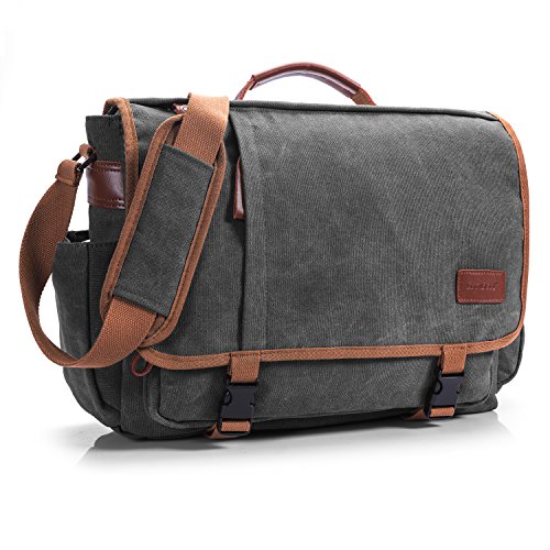 CoolBELL Messenger Bag 15.6 Inch Canvas Briefcase Vintage Shoulder bag Laptop Case Mens Handbag Business Briefcase Multi-functional Travel Bag For Men / Work / College / Student (Dark Grey)