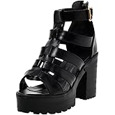 Agodor Women's Strappy Chunky Heeled Roman Gladiator Sandals High Heels Gothic Platform Open Toe Caged Shoes (US 6, black)