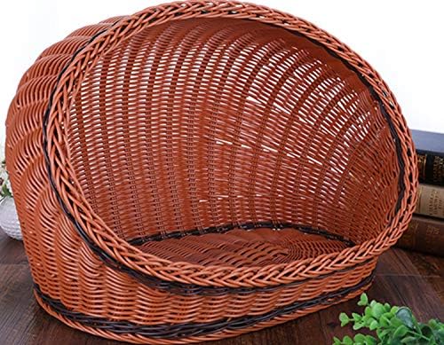 HUIDUO Pet Rattan Bed Four Seasons Comfortable Cat Dog House Washable Covered Modern Dog Cat Hedeaway Hut of Rarran House Pets in Dome Basket