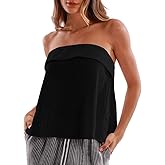 Amazhiyu Women's 100% Linen Back-tie Boho Tube Tops Casual Summer Sleeveless Blouse Black, Small