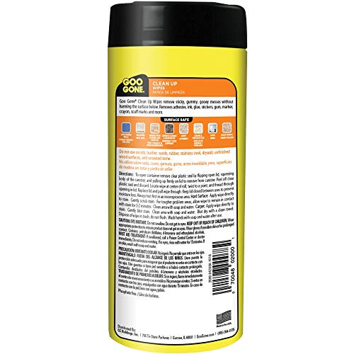Goo Gone Clean Up Wipes Adhesive Remover 24 Count Removes Adhesive