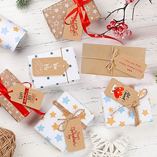 SallyFashion Kraft Paper Tags, 100 PCS Brown Kraft Paper Gift Tags Craft Hang Tags with Free 100 Root Natural Jute Twine for Gifts Arts and Crafts Wedding Holiday