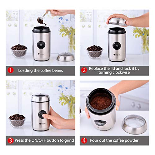 Casara Coffee Grinder - Electric Coffee grinder with Stainless Steel Blades, Blade Coffee Grinder with Powerful Motor for Coffee Beans, Spices, Nuts, Grains, One touch operation Electric Spice Grinder - Thumbnail 2