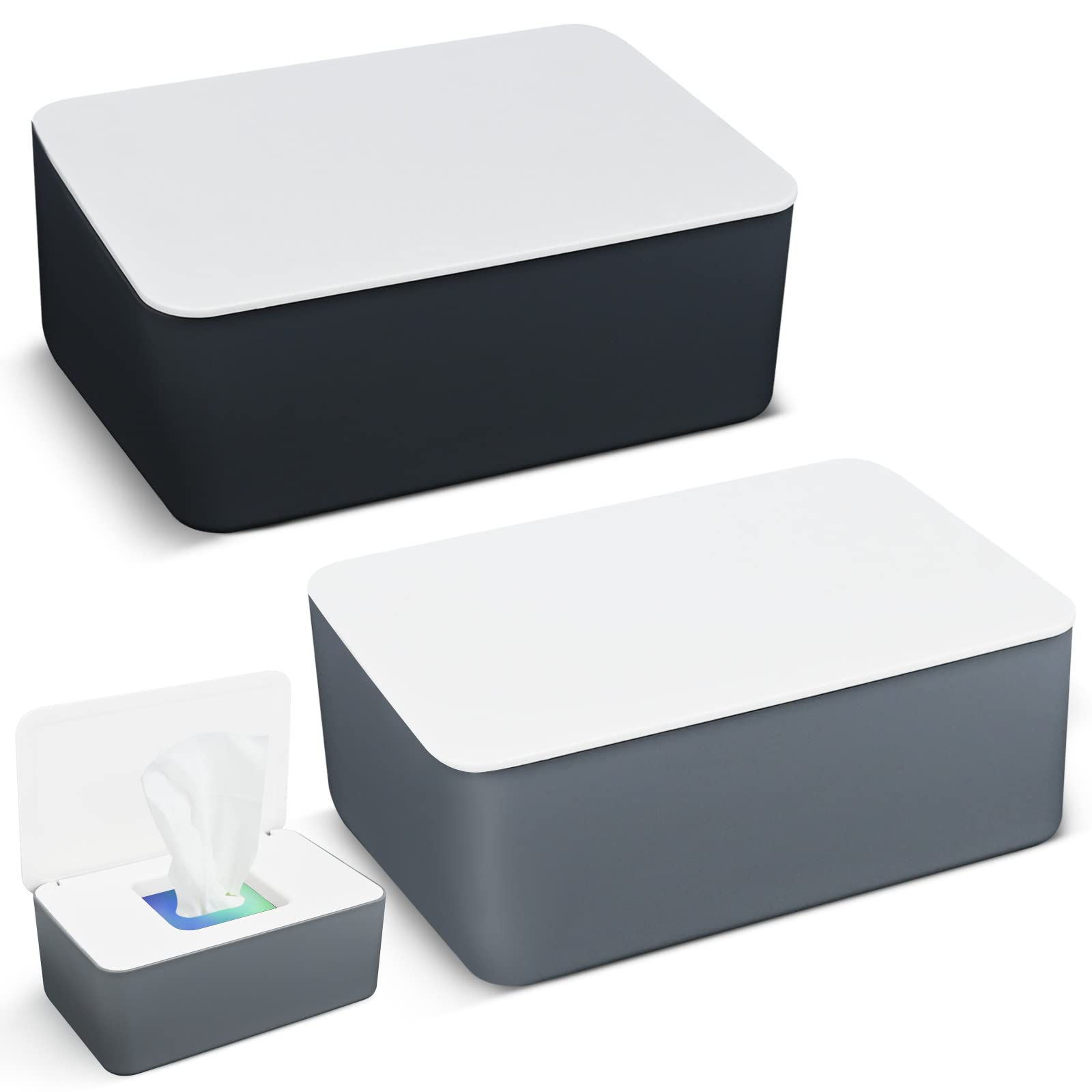 2 Pcs Wet Wipes Dispenser Box, Wet Wipes Storage Box with Lid Tissue Box Holder Rectangular, Baby Nappy Wipes Case for Toilet, Bathroom