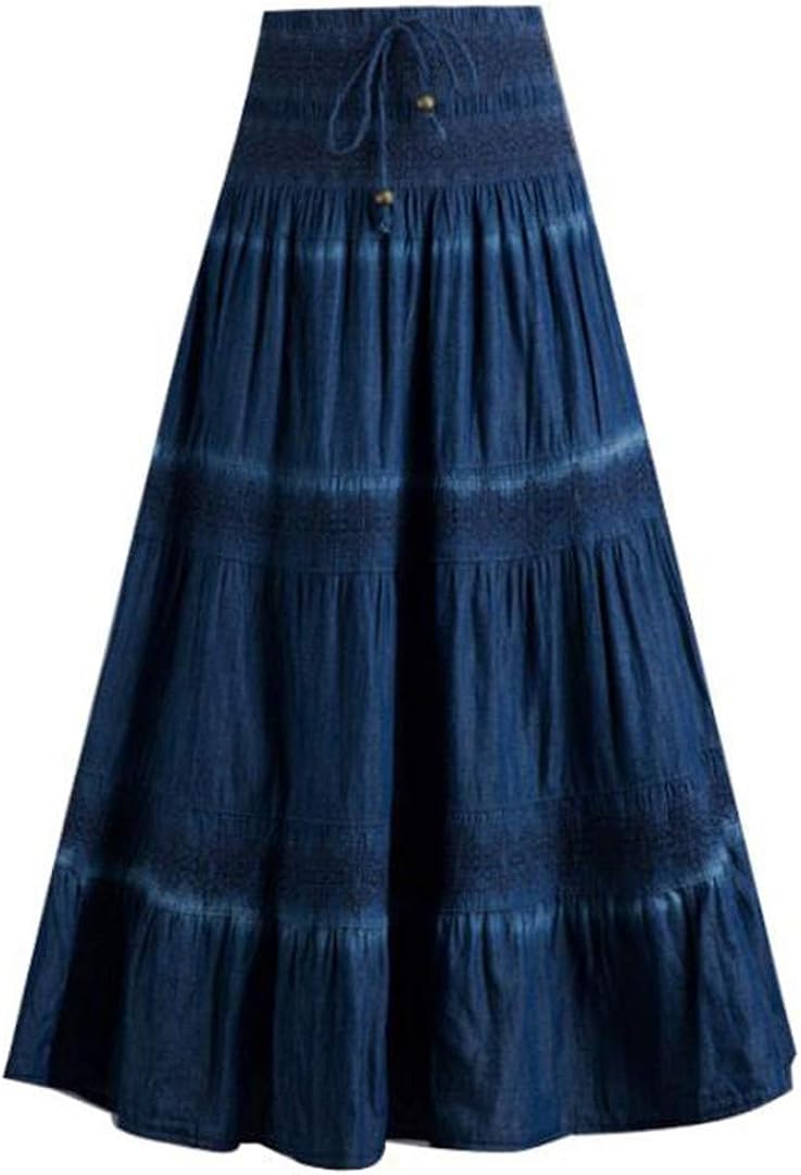 Fdsmall Bohemian Maxi Rock Damen - Elastische Taille Plissee Design