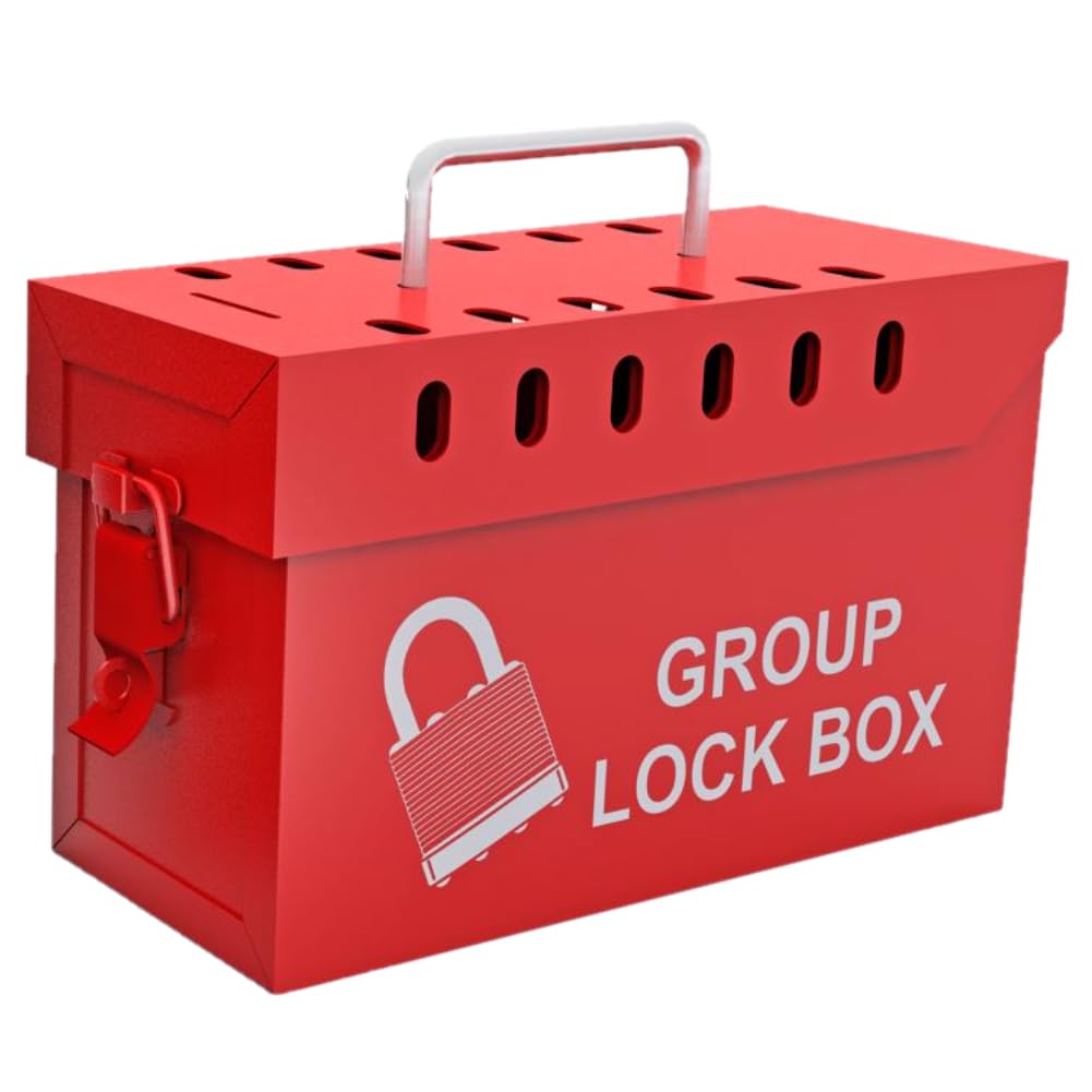 Lockout Tagout Group Lock Box - Holds Up to 13 Padlocks | Red Powder-coated Steel Safety Lockout Box for Workplace Compliance