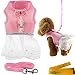 Cute Elegant Pink Mesh Dog Cat Pet Vest Harness with Bow tie Lace and White Short Skirt Dress Artificial Pearls and Matching Leash Set for Dogs Cats Pets (Chest Girth: 13.8