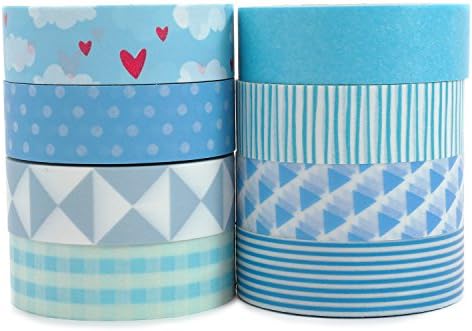 Crafty Rabbit The Blues Washi Tape - Set of 8 Rolls - 262 Feet Total - Blue