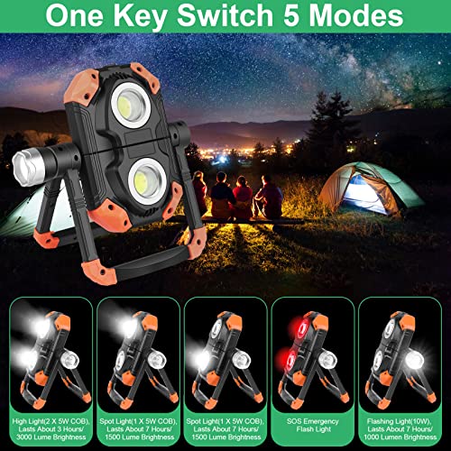 3000 Lumen LED Work Light, FRAPOW Rechargeable Work Light Cob & XPG LED Flashing Lights, 360° Rotating Mechanic Light Magnetic Base Waterproof for Job Site Car Repairing Construction Site(Orange)