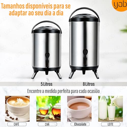 Garrafa Térmica Botijão Inox 8 Litros YAB Com Torneira Café Chá