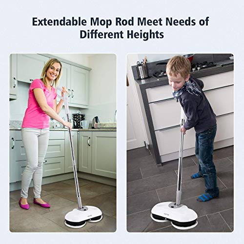 Homitt Electric Mop Floor Spin Scrubber, Cordless Power Spray Floor Mop with Adjustable Handle and 4 Replaceable Microfiber Mop Pads for Cleaning Hardwood Floor and Tile