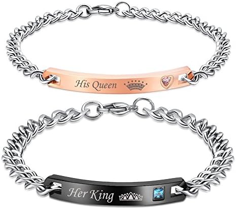 His Queen and Her King Couples Stainless Steel Bracelets Set