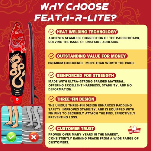 FEATH-R-LITE Tavole da Stand Up Paddle Gonfiabili Paddleboard Multifunzionale con Pompa Manuale, Zaino SUP, Guinzaglio, Pagaia Regolabile, Per Adulti, Tutti i Livelli di Abilità