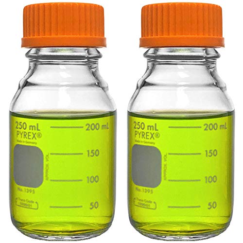 Corning PYREX #1395-250, 250ml Round Media Storage Bottle, with GL45 Screw Cap (Pack of 2)