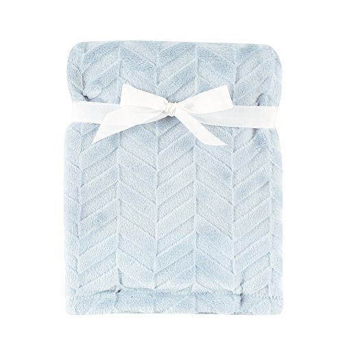 Hudson Baby Burnout Plush Blanket, Blue Chevron, 30" x 40"