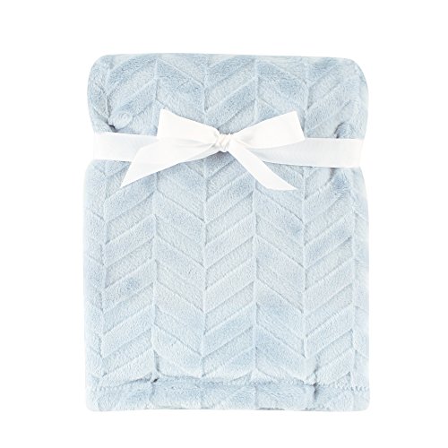 Hudson Baby Burnout Plush Blanket, Blue Chevron, 30