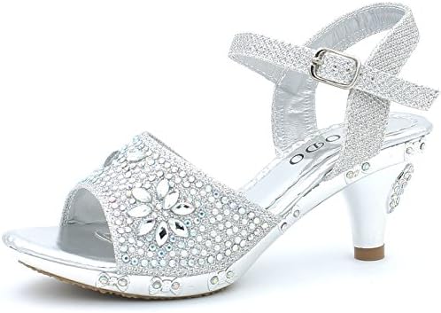 CAKI Toddler Little Big Kid Low Heel Dress Pump Sandals (1 M US Little Kids, Silver)