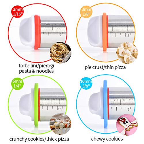 SZUAH Adjustable Rolling Pin, Stainless Steel Roller Pin with Removal Thickness Rings, Pastry Mat and Basting Brush for Baking.