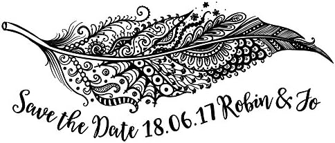 Personalised Laser Rubber Stamp - Magical Feather Save The Date