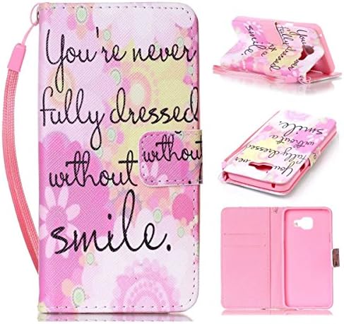 Galaxy A310 2016 Case, Kmety Pink Smile PU Synthetic Leather Wristlet Magnet Snap Wallet [Credit Card/Cash Slots] Kickstand Flip Case Cover for Samsung Galaxy A310 2016