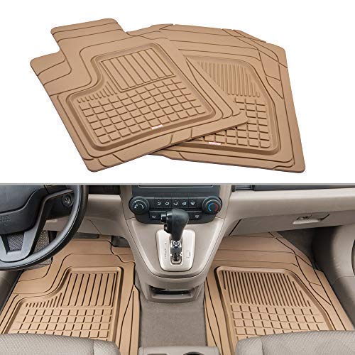 Solid Pro Rubber Car Floor Mats - Performance Plus Heavy Duty Liners for Auto SUV Truck Car Van - 4-Piece Set - Thick, Odorless & All Weather (Beige Tan)