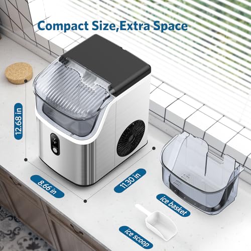 COWSAR Nugget Ice Makers Countertop, Soft Chewable Crushed Ice Maker Machine, Portable Pebble Ice Maker Countertop, 34Lbs/Day, Self-Cleaning, One-Button Operation Ice Machine for Home Kitchen Party