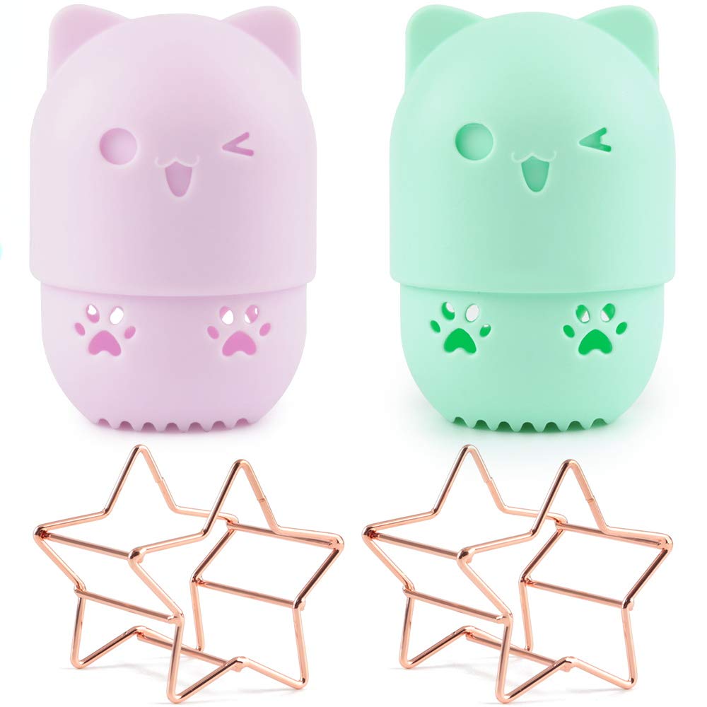 Ozazuco Beauty Sponge Blender Container/2 Beauty Sponge Travel Case and 2 Makeup Sponge Drying Holder/Cute Cat Silicone Makeup Sponge Travel Carrying Case/Beauty Sponge Holder Dry Rack Easy To Carry