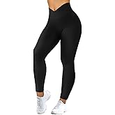 MOOSLOVER Women V Cross Waist Butt Lifting Leggings with Pockets High Waisted Yoga Pants
