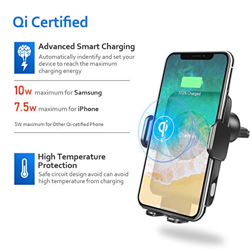 Qi Wireless Charger Car Mount - Corehan Automatic Clamping Car Fast Wireless Charger with Air Vent Phone Holder Dashboard Cell Phone Holder & Car Charger, Compatible with iPhone Galaxy Phone