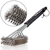 Que Heads BBQ Grill Brush - Triple Wide Head Design, Heavy Duty Stainless Steel Bristles, 18 Inch Tool Is Best Choice for a Weber or Char Broil Barbecue