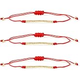Opalencian Kabbalah Red String Bracelets for Women Men,Gold Round Beaded Stackable Protection Blessings Bracelets,Handmade Jewelry Good Luck Gift