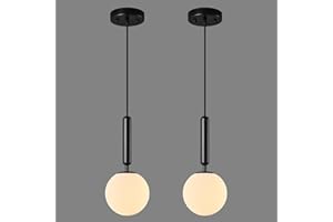 FDPBY Modern Hanging Light Fixture Pendant Lighting for Kitchen Island Mid Century Black Pendant Lights with Globe Milky White Glass Pendant Light for Bedroom Bathroom Entryway (2 Pack)