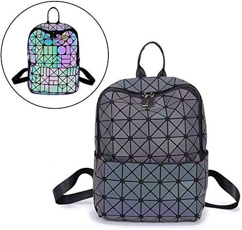 Geometric Backpack Luminous Travel Shoulder Bag Casual Holographic Reflective Backpack Universal Teenager Traveling Rucksack (Large: 14.2 x 8.3 x 5.1, Triangle)