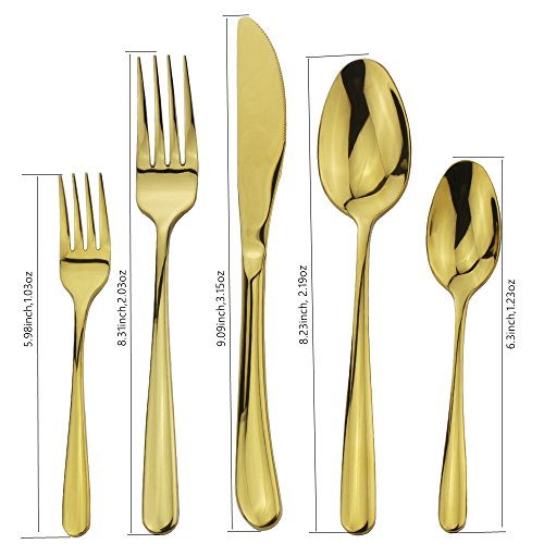 Flatware Silverware Set, Gold 20-Pieces Stainless Steel Cutlery Tableware Eating Utensil Set for Home Kitchen or Restaurant by DEALIGHT, Service for 4 - Thumbnail 5
