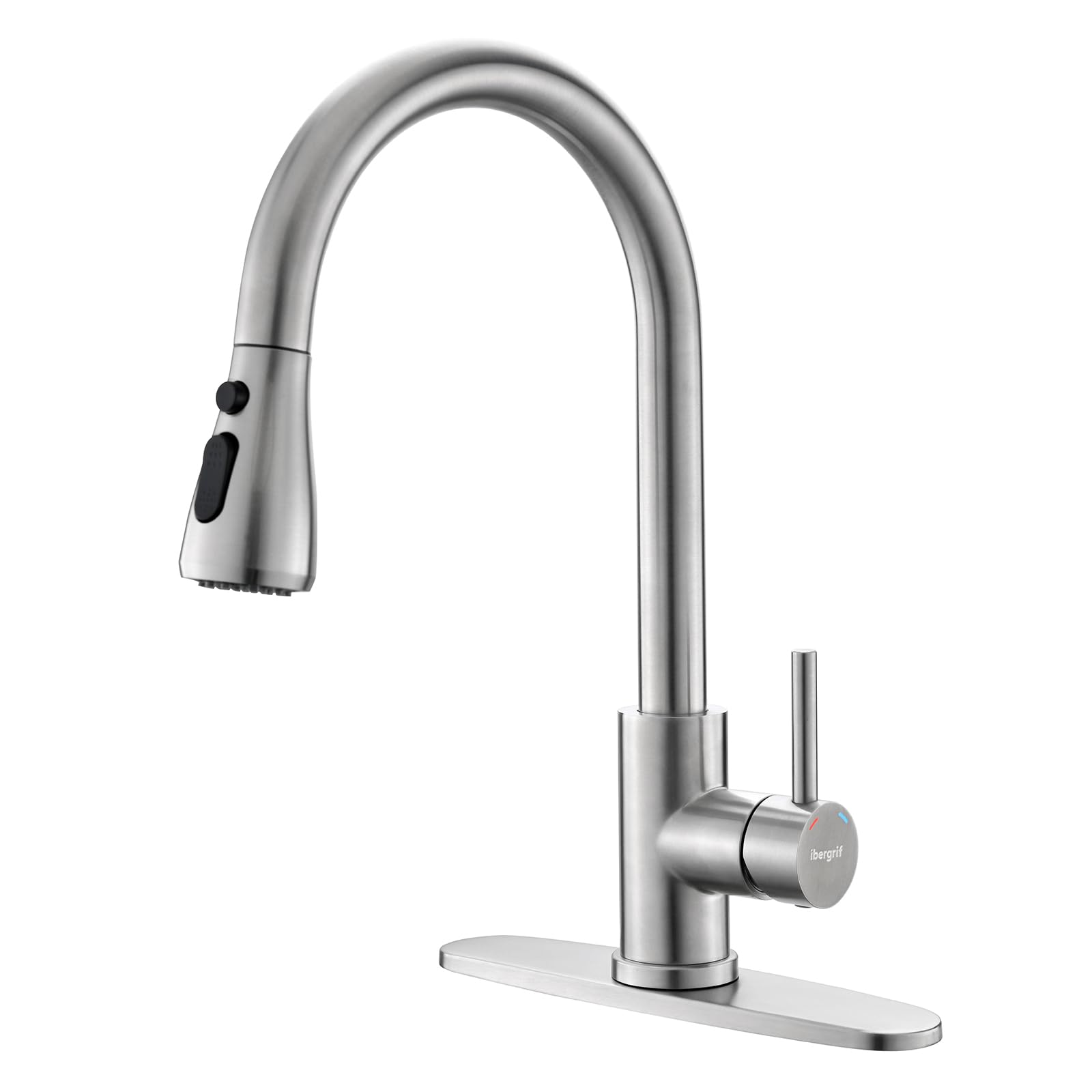 Photo 1 of Ibergrif Kitchen Faucets with Pull Down Sprayer, Single Handle High Arc Brushed Nickel Stainless Steel 1 or 3 Hole Kitchen Sink Faucet with Deck for RV Laundry Farmhouse Bar