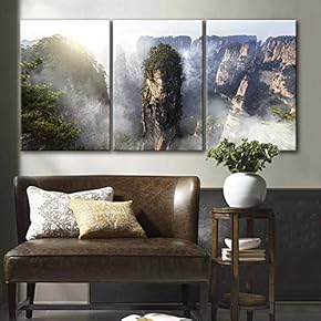 3 Panel Canvas Wall Art - Bird View of Mountain Peak with Clouds - Giclee Print Gallery Wrap Modern Home Art Ready to Hang - 16"x24" x 3 Panels