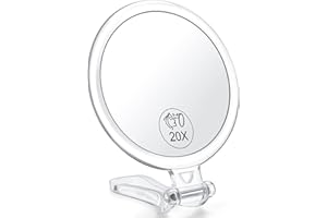 AMISCE 20x Magnifying Mirror, Travel Handheld Mirror - 2-Sided Hand Held Mirror with 1X 20X Magnification & Adjustable Handle