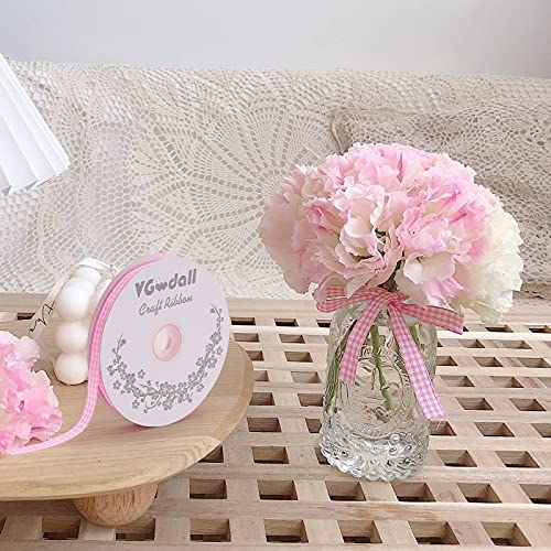 VGoodall Pink Gingham Ribbon, 3/8 x 50Yd Picnic Craft Ribbon Pink Ribbons for Hair Accessories Craft and Christmas Gift Wrapping