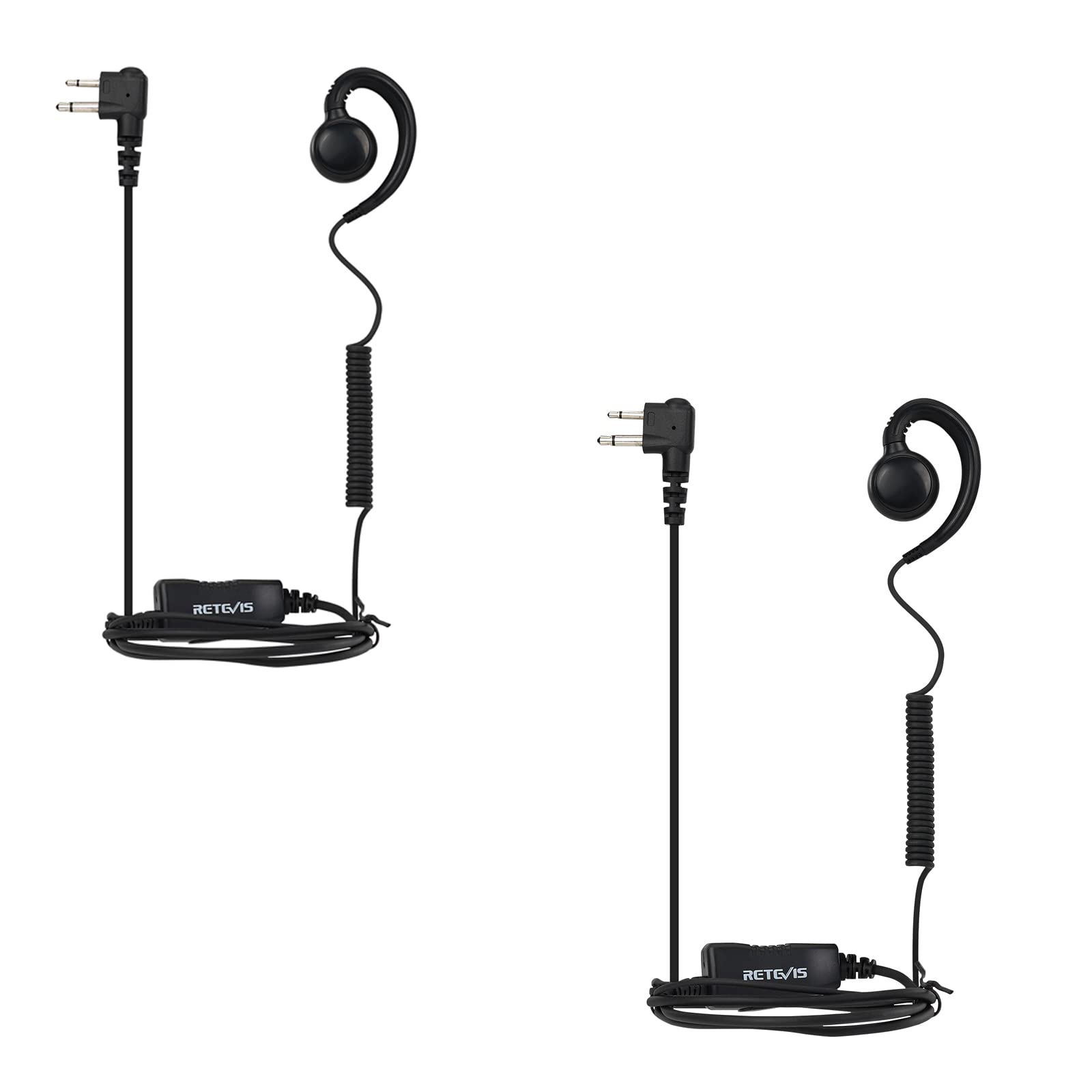 Retevis 2 Pin Two Way Radio Headset with Mic, Retractable Coil Earpiece Compatible with Motorola CP040/CP140/GP300/GP2000/MAG ONE A8 & HYT TC500, C-Shaped Walkie Talkie Earphones(2 Pcs)
