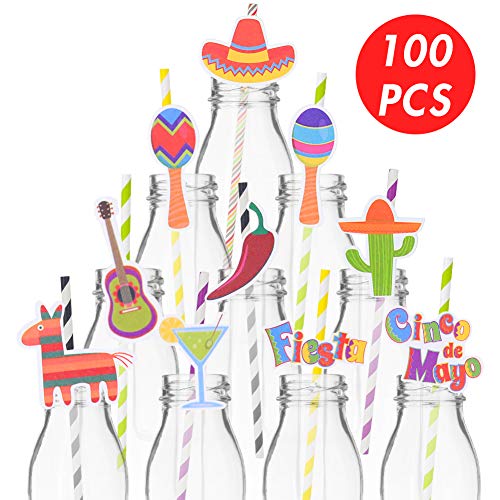 Koogel 100pcs Fiesta Party Supplies Straws,Cinco De Mayo Straws Mexican Straws Paper Straw Decoration for Mexican Themed Parties Hawaii Themed Celebrations Summer Beach Parties