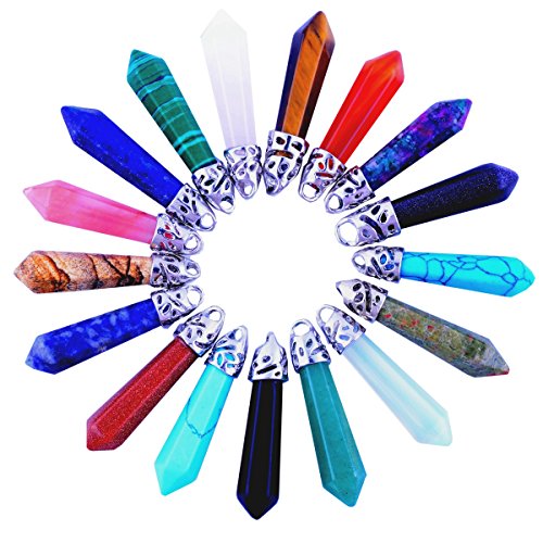 15pcs Bullet Shape Healing Pointed Reiki Chakra Pendants Quartz Crystal Stone Charm Random Color for Necklace Making (15pcs) 15pcs Bullet Shape Healing Pointed Reiki Chakra Pendants Quartz Crystal Stone Charm Random Color for Necklace Making (15pcs)