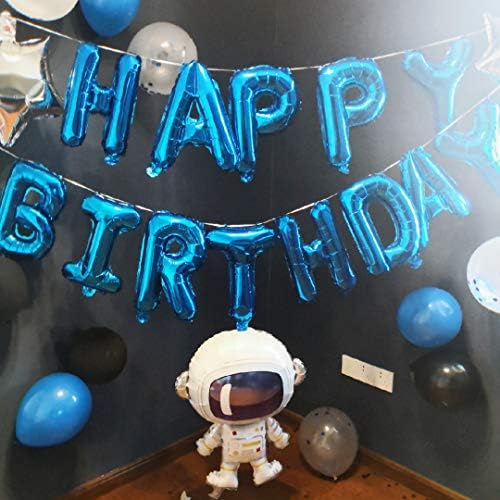 the GreatTony Happy Birthday Balloon Banner for Space Party Decorations,Astronaut, Blue for Boy Men