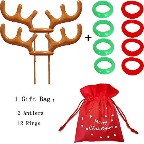 MeiGuiSha Inflatable Reindeer, 2 Pack Inflatable Reindeer Antler Ring Toss Game for Christmas Party (4 red Rings,4 Green Rings)